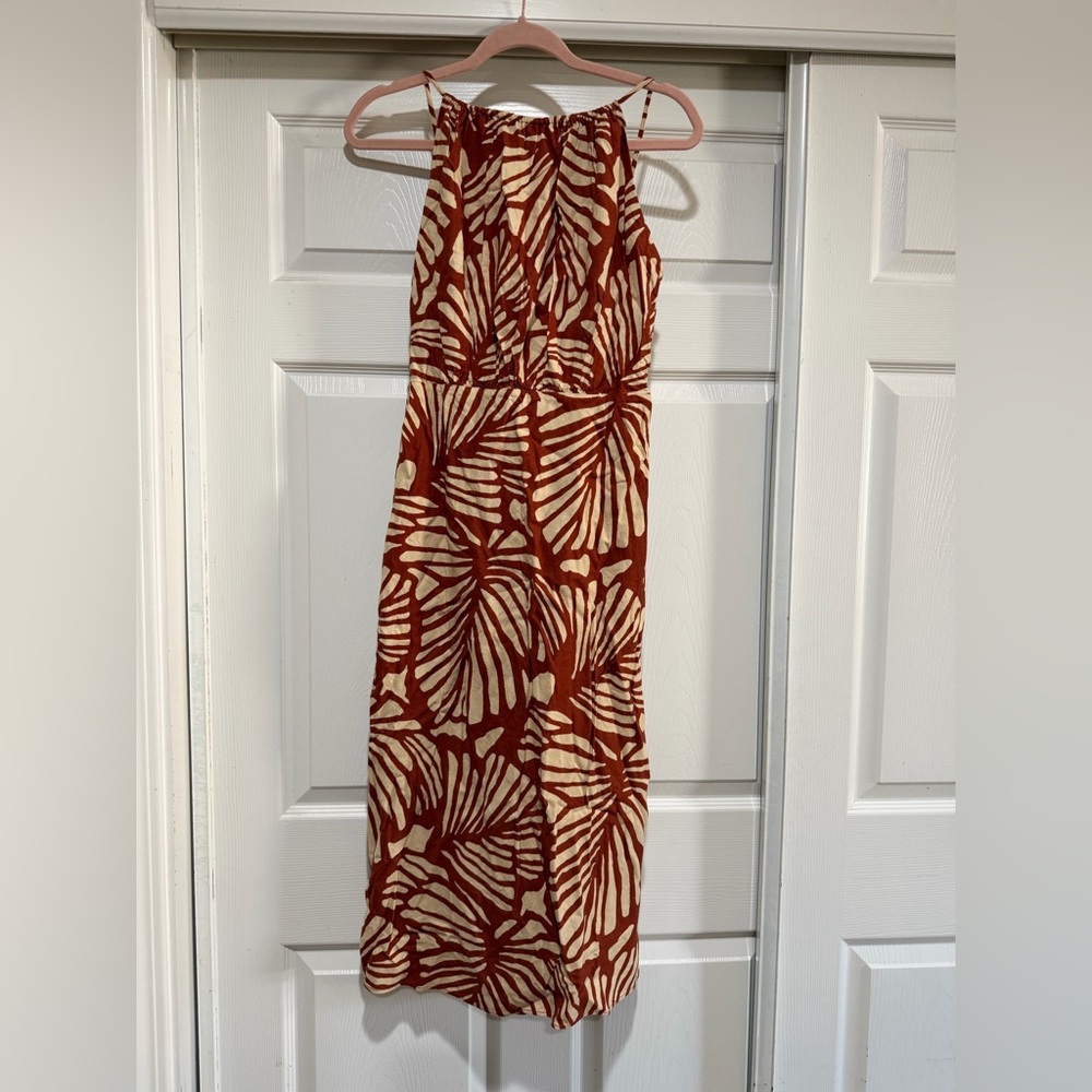 NWT Banana Republic Factory Linen-BLEND HIGH-NECK MIDI DRESS Leaf‎ Print Size 2